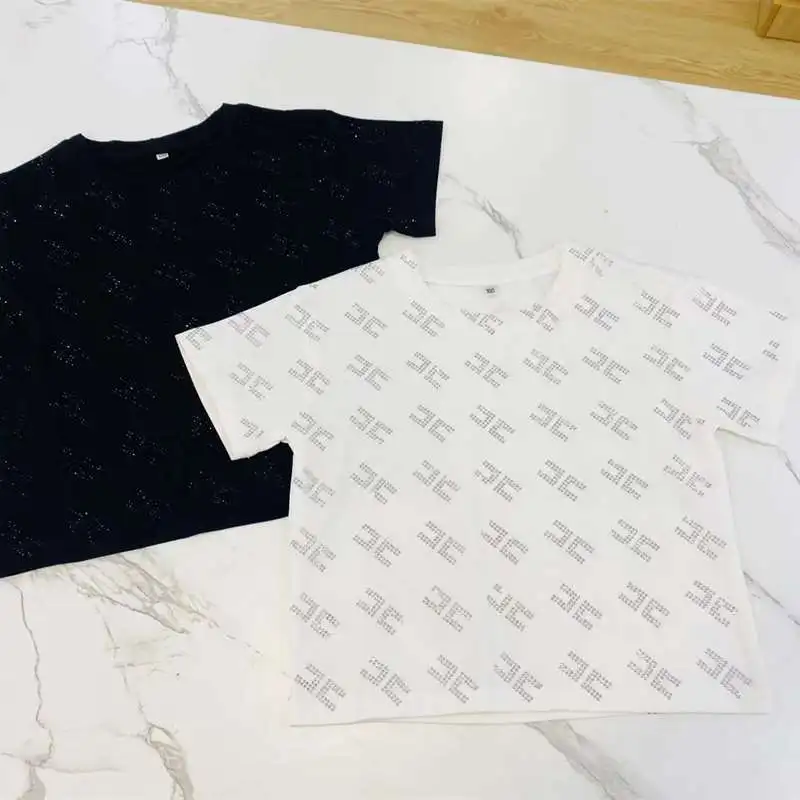 New Summer White Short Sleeves T-Shirt for Kids Blue Brand All Over Print Letter Clothes for Kids