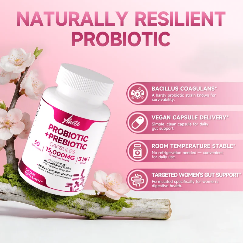 Ahete Women‘S Probiotic With Prebiotic Fos & Lactase - Bacillus Coagulans For Bloating Relief & Gut Balance, Vegan-image