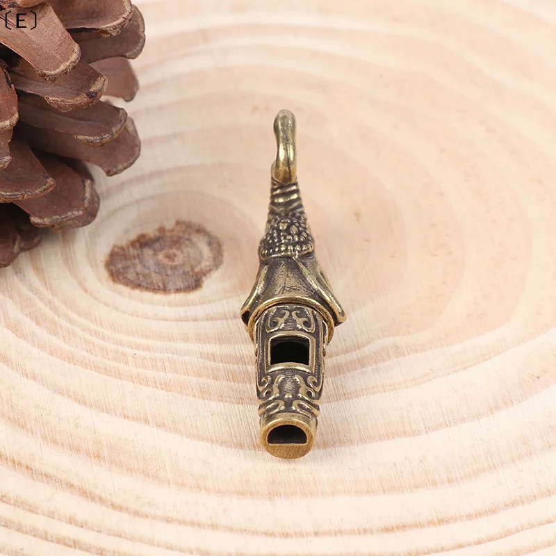 〔E〕1Pc Brass Metal Treble Training Wilderness Survival Pendant Elephant Whistle Antique Keychain Outdoor Survival Whistle
