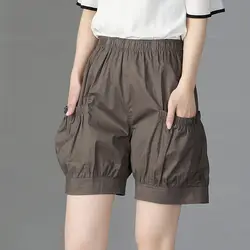 Women Summer Simplicity Loose Large Size All-match Solid Color High Waist Bloomers Women Clothes Casual Fashion Quarter Shorts