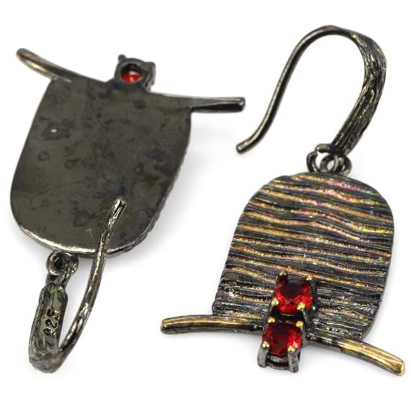 اشتر 4 واحصل على 1 مجانًا 41 × 26 مم من الياقوت الأحمر والأزرق والزبرجد للسيدات أقراط من الذهب والفضة باللون الأسود