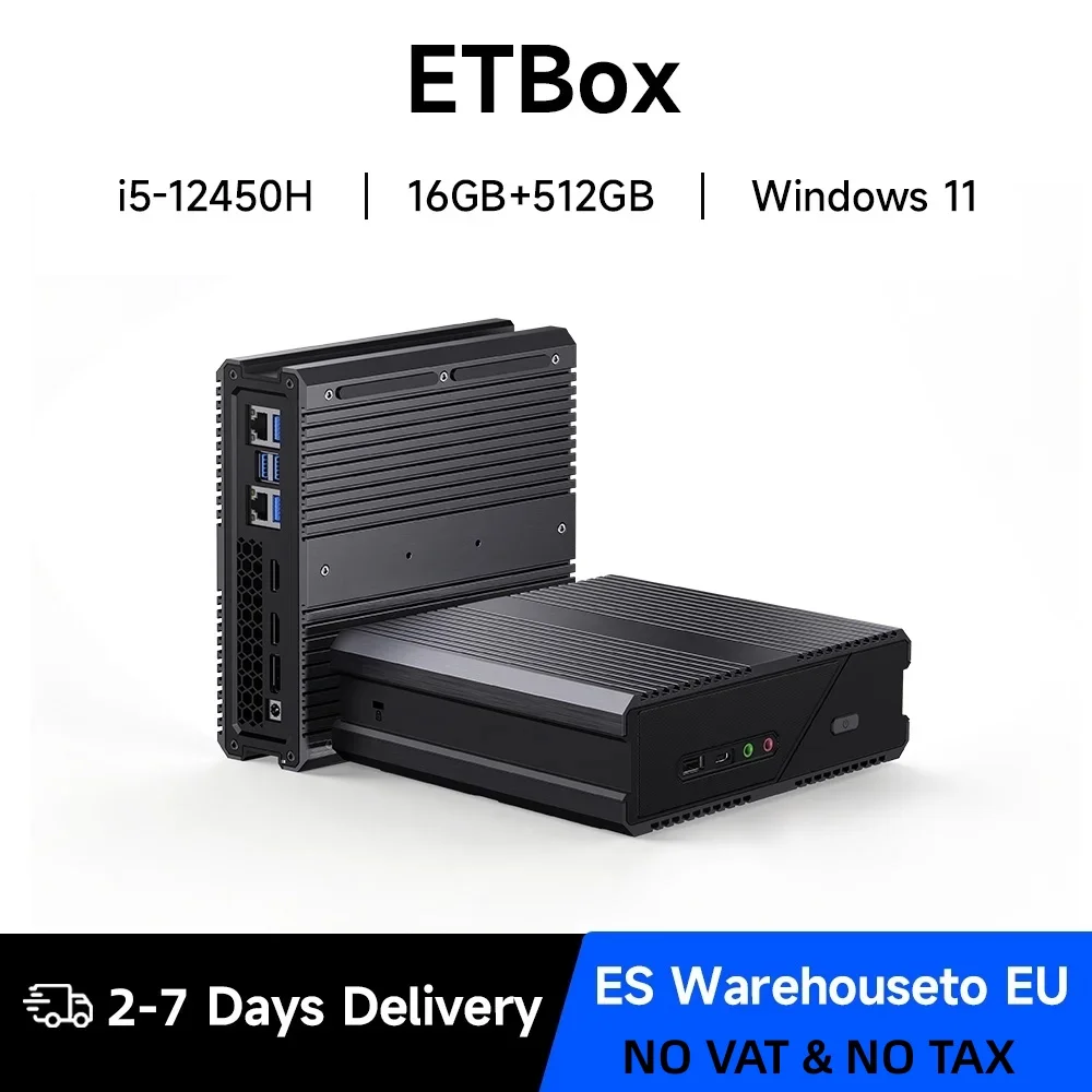 Mini PC ETBOX Intel Core i5 12450H 16 Go DDR5 512 Go SSD 8 cœurs Wi-Fi 6 et 2.5G LAN Prise en charge de 3 écrans et sortie 4K@60Hz Mini ordinateur de bureau
