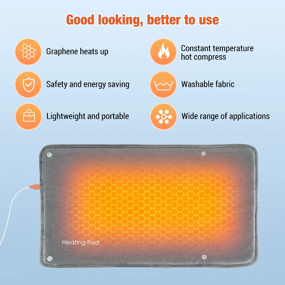 

Graphene Quick Heating Warming Hand Warmer 30*50cm Heated Pad for Hands Legs Abdomen Back Washable 50℃ Constant Temperature