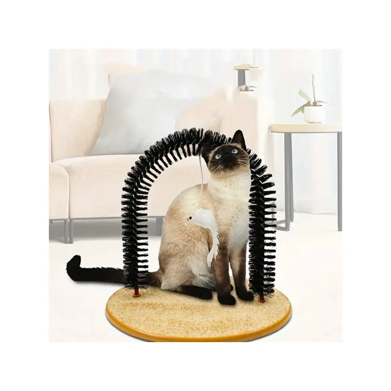 1pc,Cat Arch Tickle Toy With Scratching Board Base - Durable Bristle Material, Fur Grooming And Claw Grinding