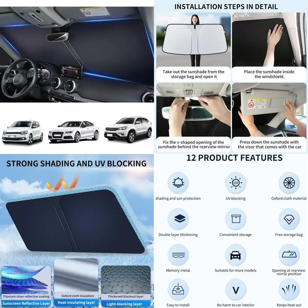 

double thickened vehicle windshield shade, sun uv blocker cover for front window, baby sunshade heat reflector in car, car shiel