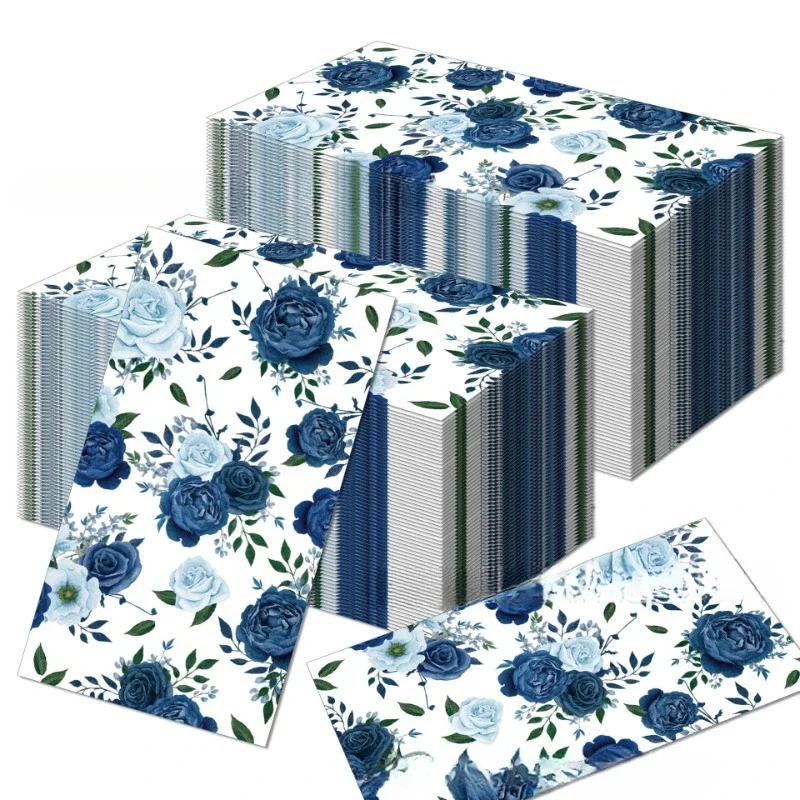 20pcs/Pac 33*40cm Vintage Blue Flower Wedding Birthday Long Tissue Paper Party Holiday Disposable Paper Placemats DIY Paper