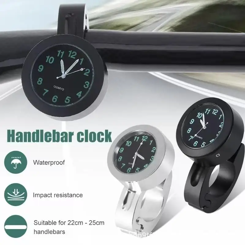 Universal Motorbike Bike Handlebar Clock Waterproof Night Vision Light 1PC Portable for Mountain Bike Off-Road Riding Use