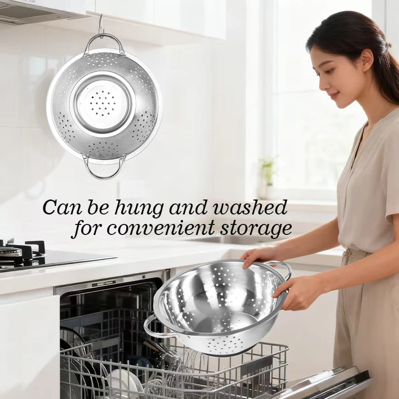 

Multipurpose stainless steel fine mesh strainer basket with handle and support base, kitchen utensil set, multifunctional kitche