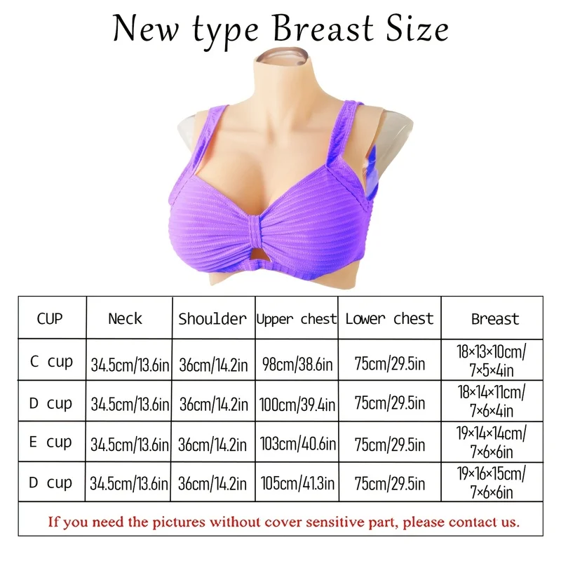 New High Neck Silicone Breast Forms C to G Curved Hemline Obvious Collarbone for Crossdressers Drag Queen Cosplayer
