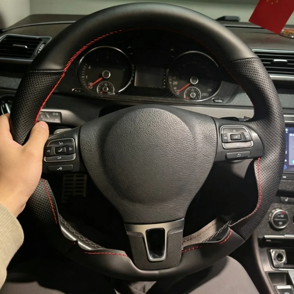 Hand Stitched Perforated Microfiber Leather Steering Wheel Cover For Volkswagen Gol Tiguan Passat B7 Passat CC Touran Jetta Mk6