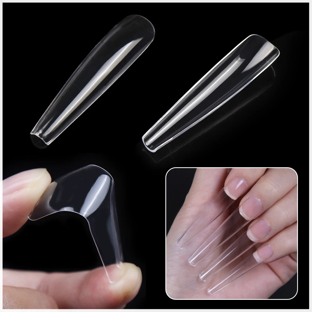 

240pcs/bag Soft Clear Full Cover 3XL Ballet Nails Tips Gel Acrylic Press On Nails Extra Long Coffin Manicure Capsules For Salon