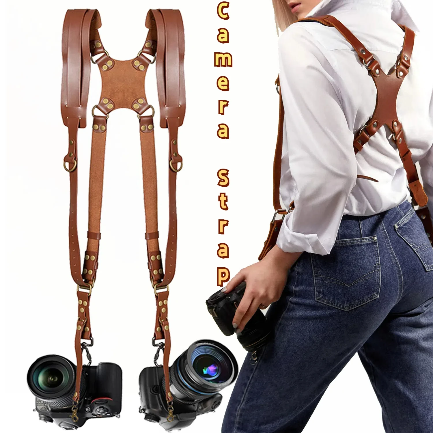 Adjustable Camera Shoulder Strap Photography Camera Strap Genuine Leather Camera Equipment Double Shoulder Single Shoulder Strap