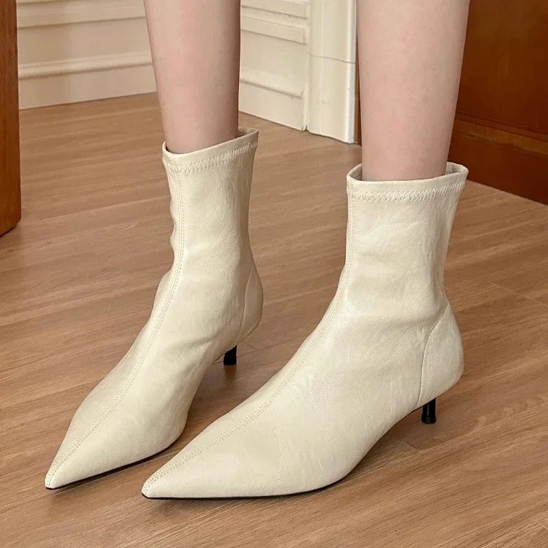 2024 Winter New Fashion Ankle Boots Women High Heels Trendy Pointed Toe Designer Stiletto Heels Women\'s Shallow Mouth Boots