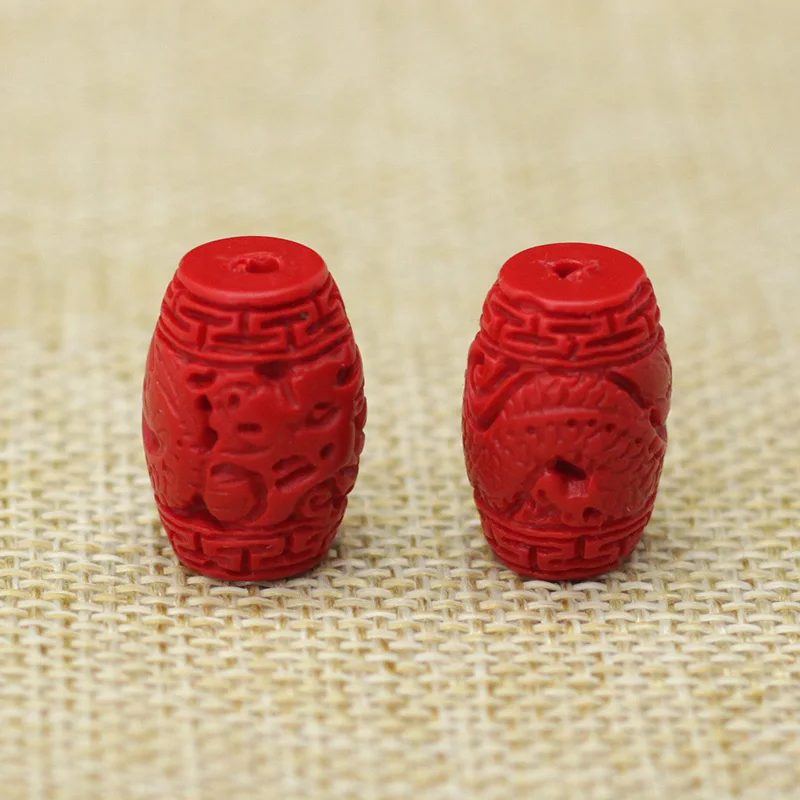 Natural cinnabar raw ore powder pressure source of wealth rolling barrel dragon pattern drum beads, loose beads DIY bracelet ads