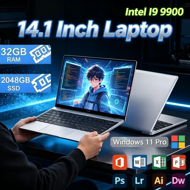 2TB SSD 32GB RAM High Configuration 14.1 Inch 2026 New Laptop Intel Core i9‑9900 Windows 11 Portable Notebook For Study Office