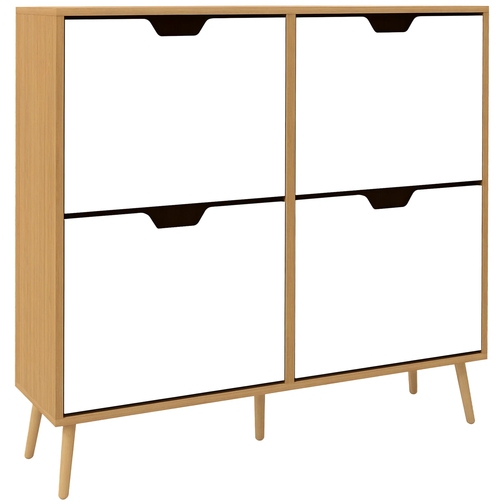 HOMCOM Mueble Zapatero con 4 Cajones Abatibles para 16 Pares 95x26x95 cm Natural