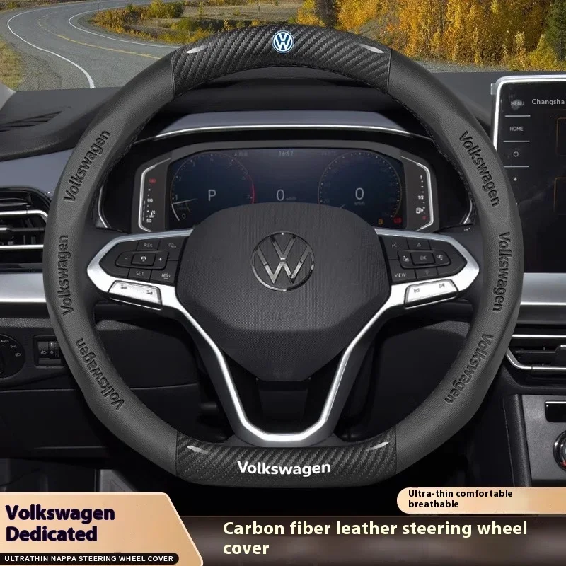 

Carbon fiber Leather Car Steering Wheel Cover For Volkswagen T-ROC T-Cross Touareg Polo Passat Golf 5 GTI Beetle Magotan Tiguan