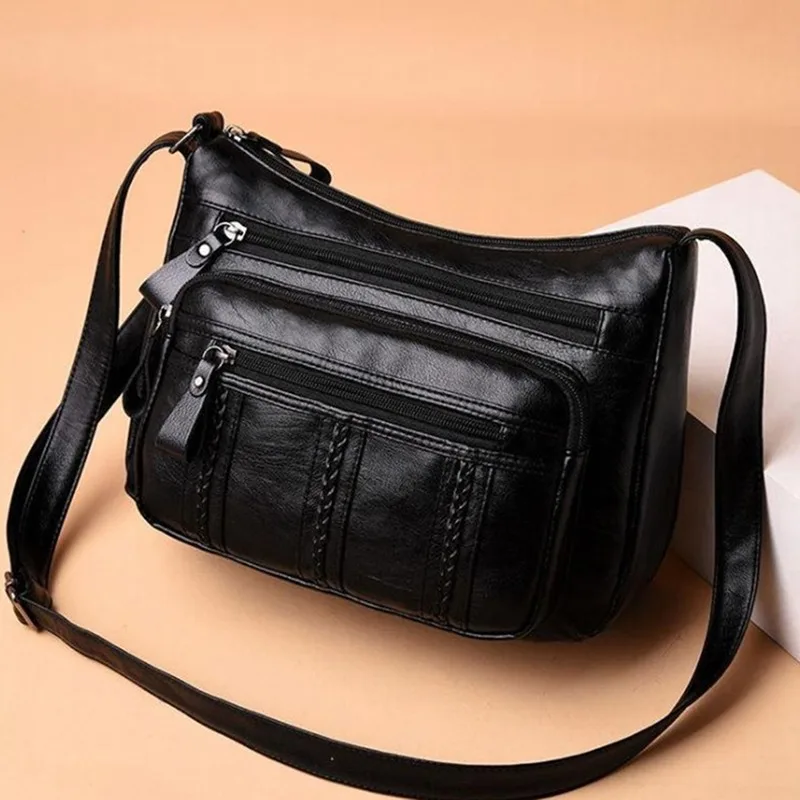 New Casual Women's Bag Soft PU Leather Shoulder High-quality Multi-pocket Shoulder Bag Solid Color Women's Crossbody Bag Gift