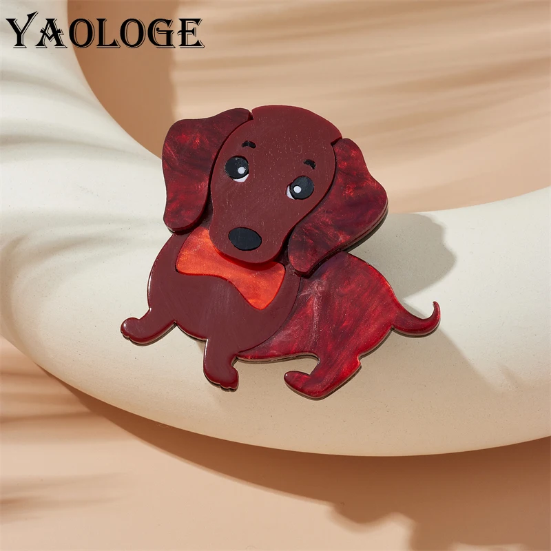

YAOLOGE Creative Acrylic Dog Brooches For Women Girl Cute Cartoon Animal Badge Lapel Pins Fashion New Jewelry Party Gifts