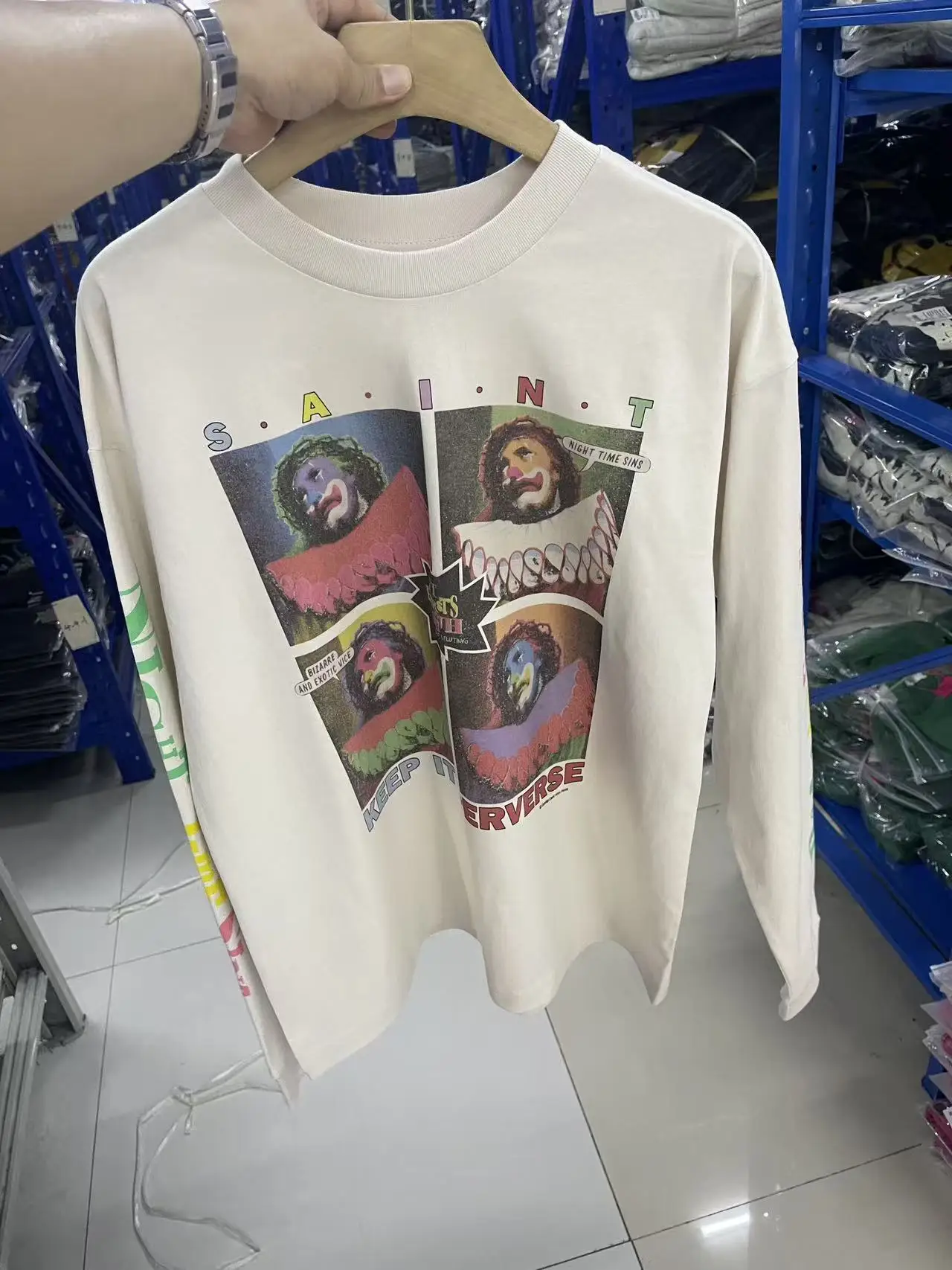 

25FW SAINT Иисус четыре сетки с принтом футболка для мужчин и женщин футболка высокого качества с длинным рукавом хлопковые топы свободные футболки