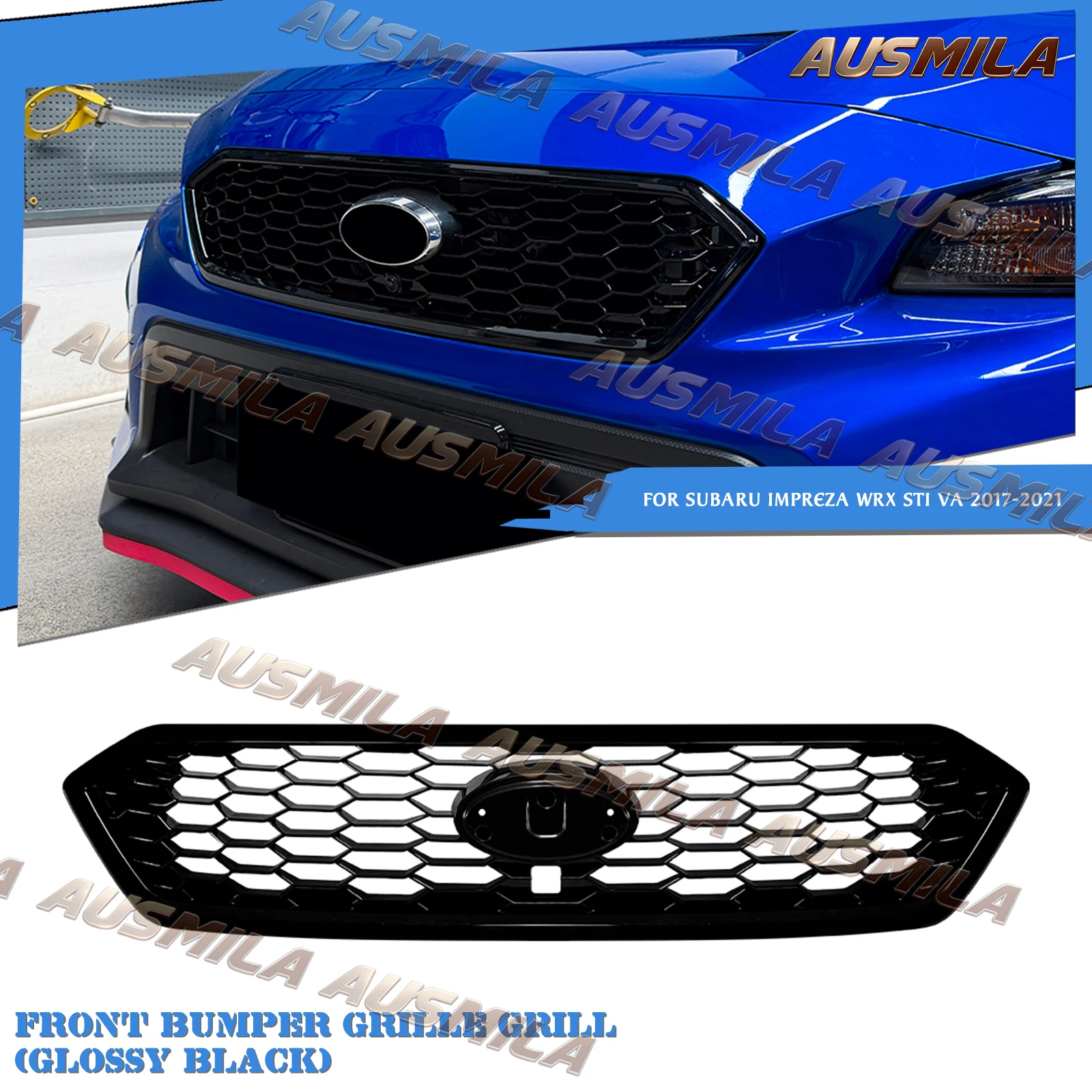 

Front Grille Racing Grill Hood Mesh Grid For Subaru WRX STI VA 2017 2018 2019 2020 2021