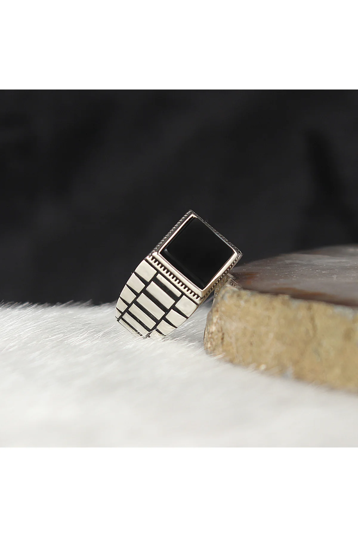 

Onyx Stone Clock Model 925 Sterling Silver Men 'S Ring