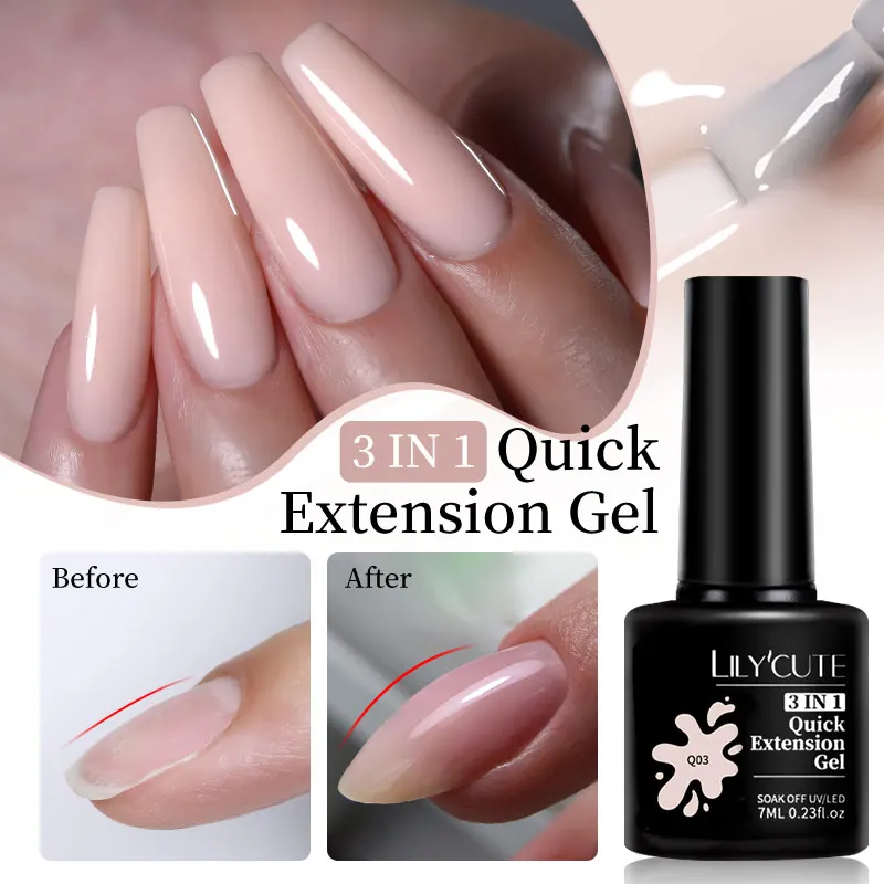 LILYCUTE-Gel de extensión rápida para uñas, esmalte semipermanente acrílico blanco transparente, esmalte de uñas, Gel UV para construcción, 7ML