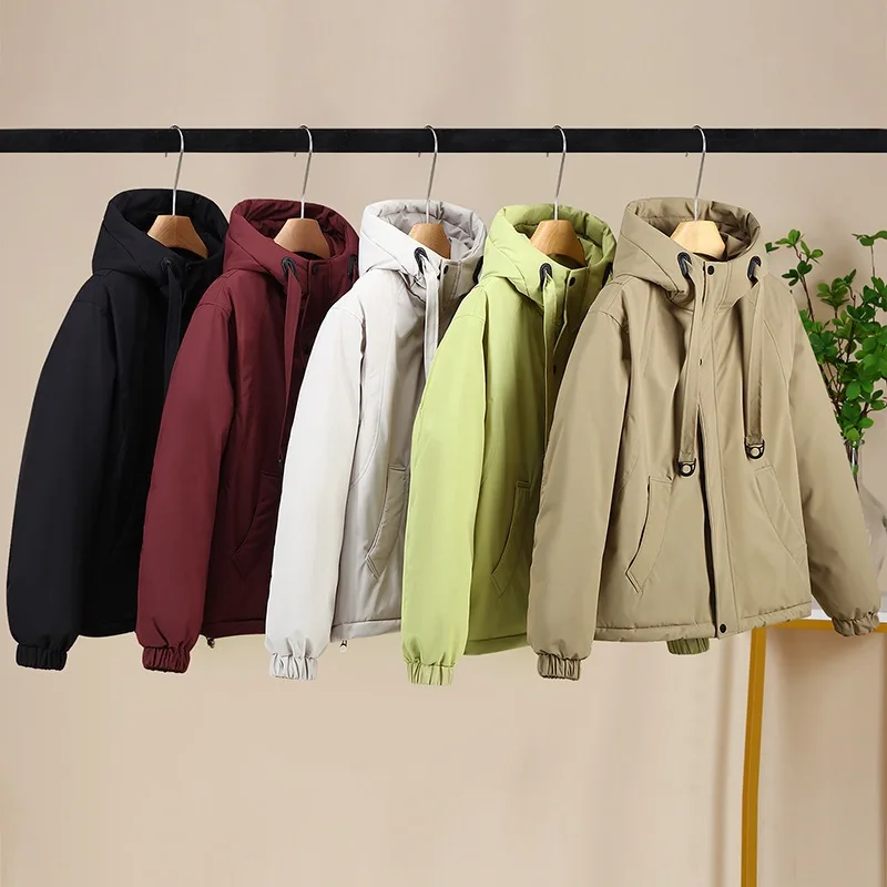 

Корейский стиль, куртка-пуховик с капюшоном, толстовка на шнурке, женская свободная толстая повседневная куртка на флисовой подкладке, верхняя одежда