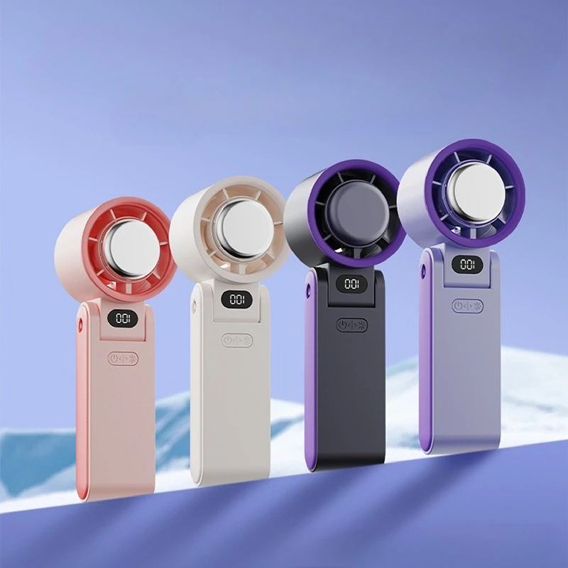 Portable Handheld Fan Ice Pack High-speed Fan Digital Display Outdoor Rechargeable Folding Neck Hanging Adjustable Small Fans