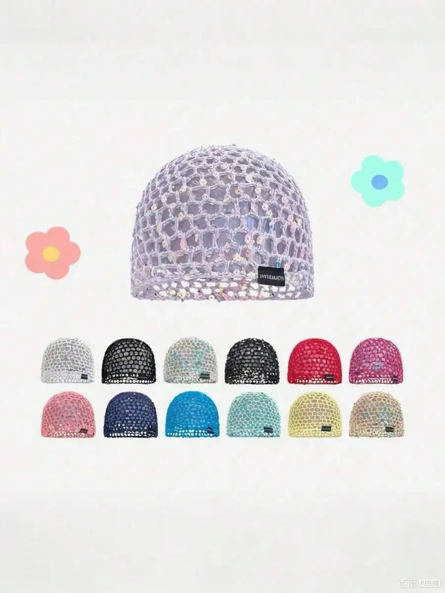 1pc Women's Y2K Cute Casual Style Fashion Colorblock Sequin Shiny Decor Handmade Knitted Cap, Breathable For Outing,