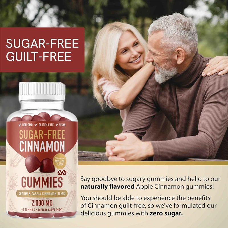 Sugar Free Cinnamon Soft Candy 2000MG with Ceylon Cinnamon and Cassia Seed Complex Apple Flavor with 60Chromium Bites Soft Candy