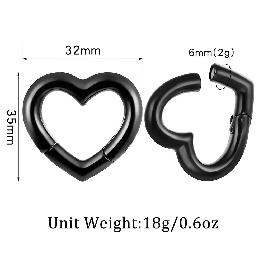 TJP Stainless Steel 6mm 2g Heart Ear Weights Plugs Hangers For Stretched Earlobes Ear Gauges Fashion Piercing Body Jewelry