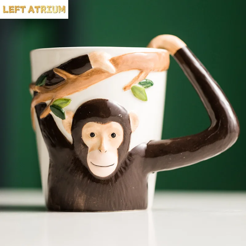 Household 310ml Animal Mug Coffee Mug Children Cartoon Monkey Ceramic Mug Irregular Cup Living Room Decoration Accessories