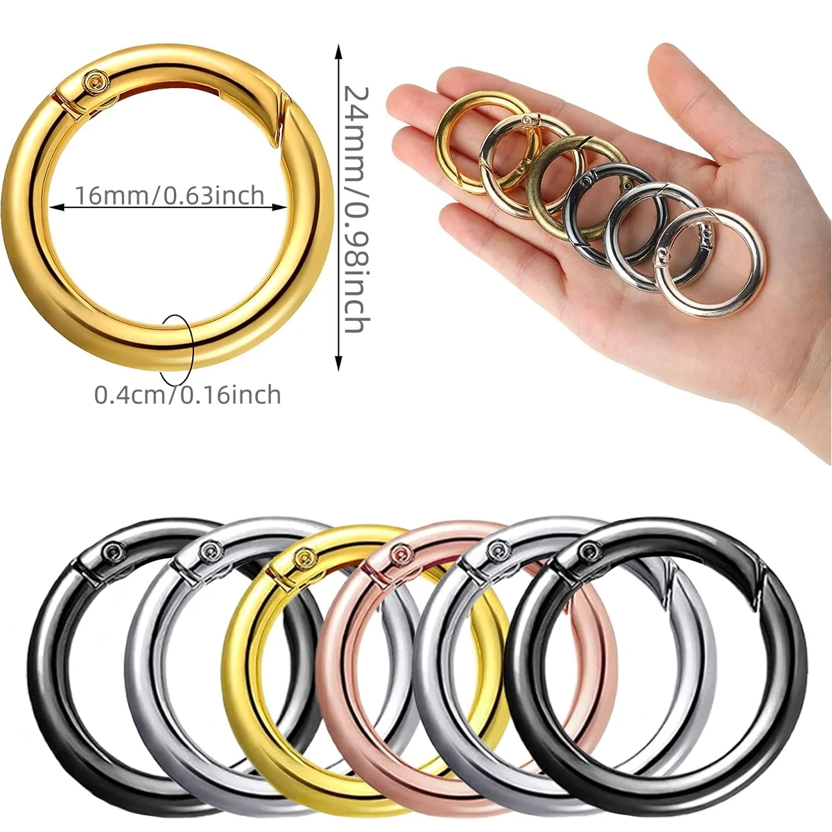 5/10/20/40/60/100Pcs Metal Spring 1 Inch O Rings Clip Keychain Round Carabiner Clips Keyrings Snap Buckle for Purse Bag Lanyard image 2