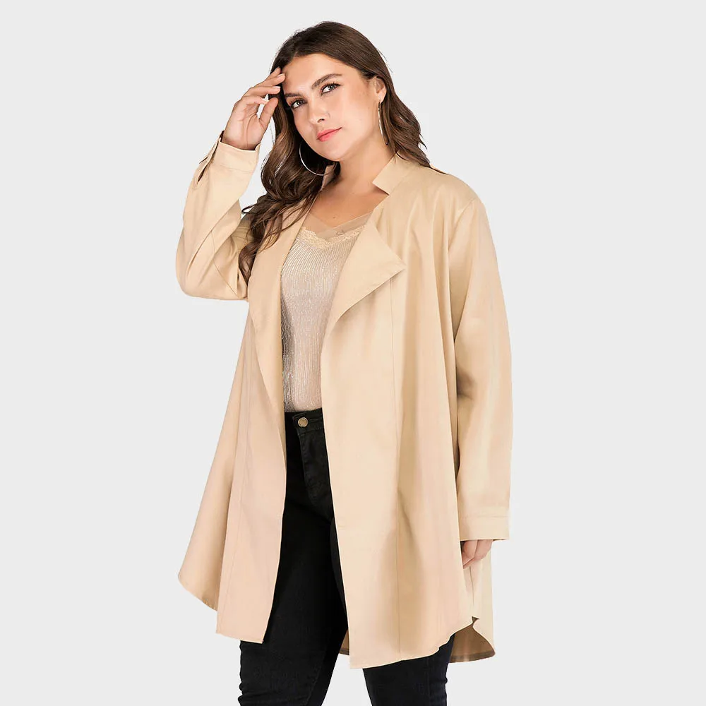 Plus Size Women Lapel Cardigan Thin Temperament Long Sleeve Windbreaker Jacket 2023 Autumn New Fashion Casual Solid Color Jacket