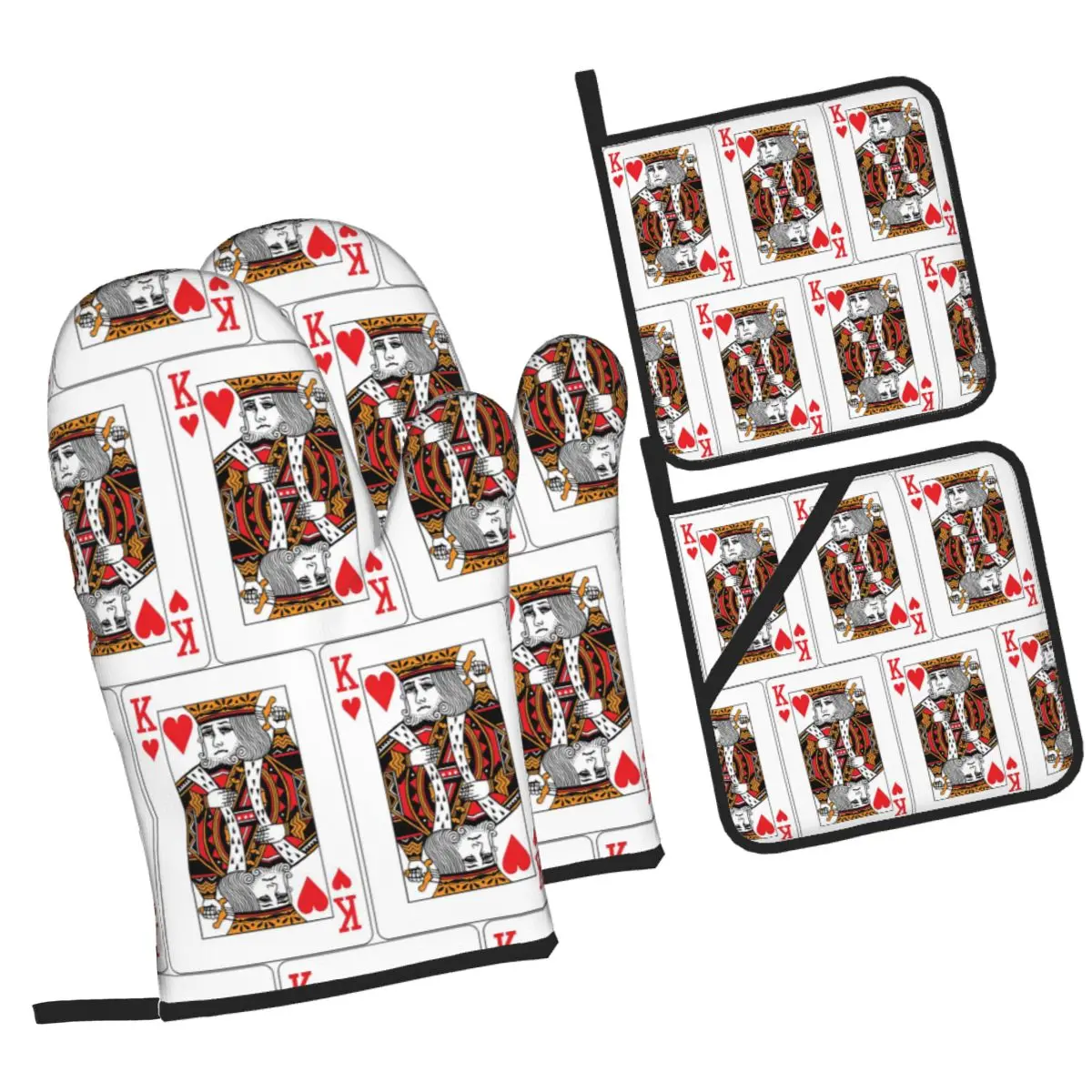 King Of Hearts Poker Playing Card Oven Mitts and Pot Holder Sets of 4 for Baking Kitchen Cooking BBQ Resistant Non-Slip Gloves