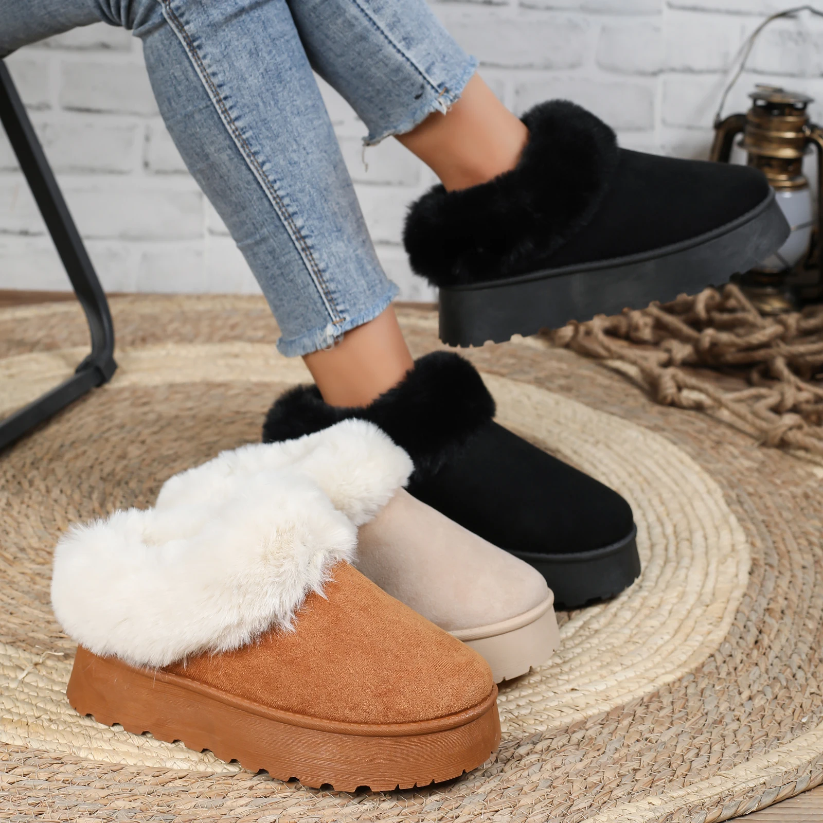 Autumn and winter warm plus velvet and thickened slip-on women's cotton shoes thick-soled round-toe suede women's snow boots