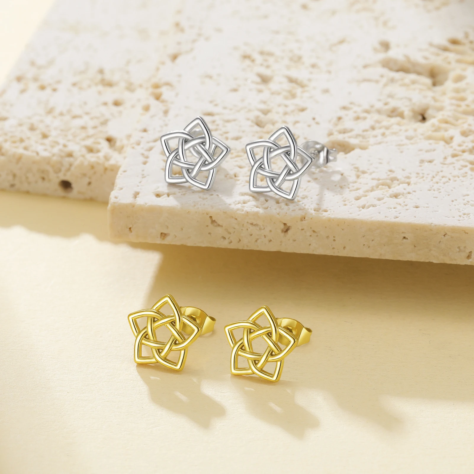 Eueavan 3D-Keltische Ohrstecker aus Edelstahl, Irischer Vierzackiger Knoten-Schmuck, Segens-Hohlohrringe für Damen, Geschenk, Großhandel – Detail 4