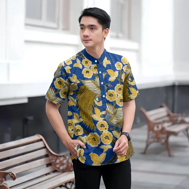Camicia Koko Kurta da uomo Camicia Ramadan Raya 2025 Colletto alla coreana Tessuto ampio e traspirante e confortevole Modello stampato in 3D Manica corta
