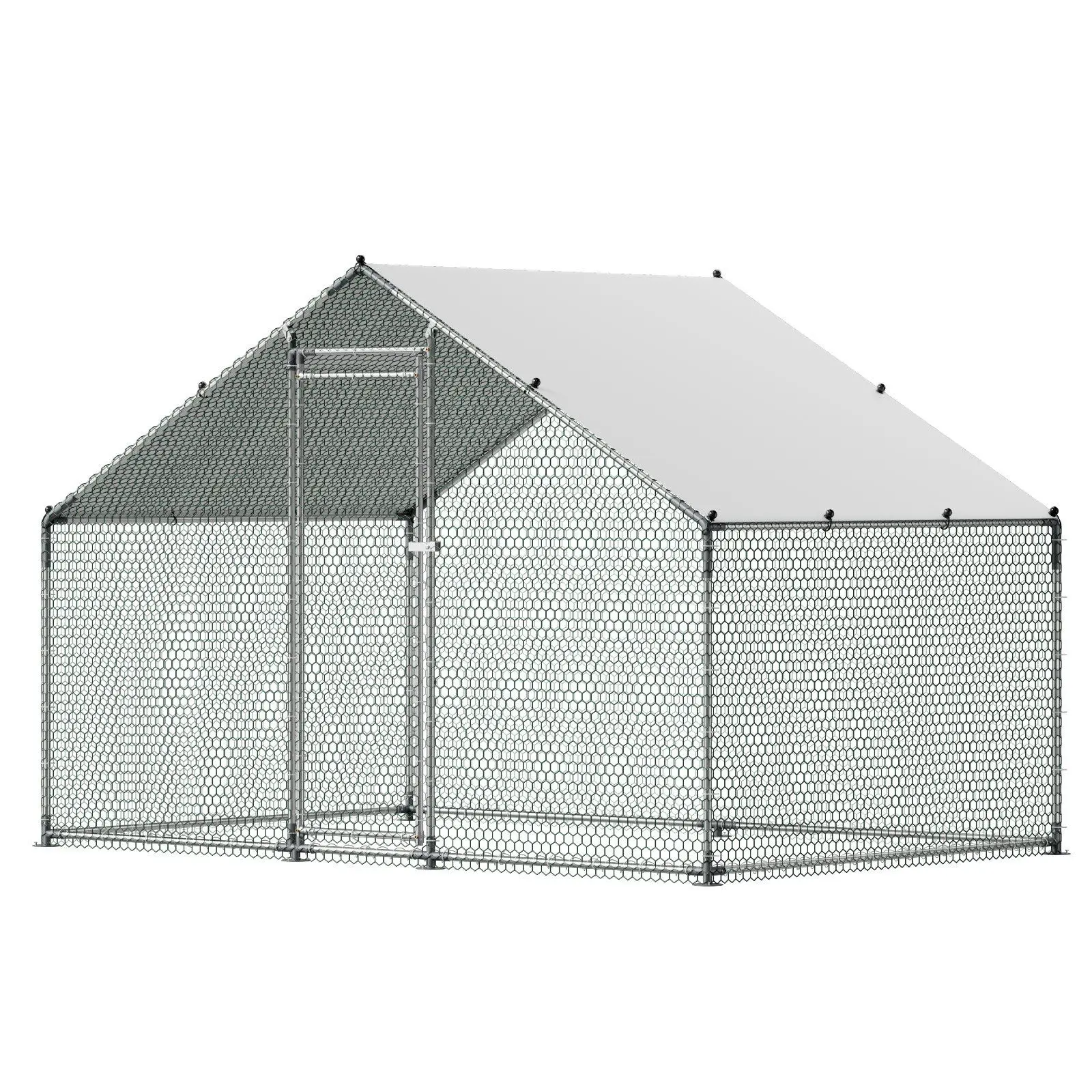 

Metal Chicken Coop 9.8x6.5x6.5ft Walk-in Hen House with Cover Spire Roof Security Lock for Backyard Farm