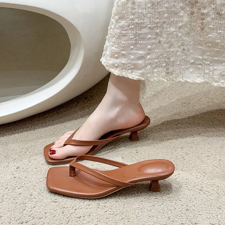 10 color flip flops New Summer Square Toe Flip Flops Heel Sandals Women Stiletto Heels Kitten Heel Sandalias Mujer Slipper view 6