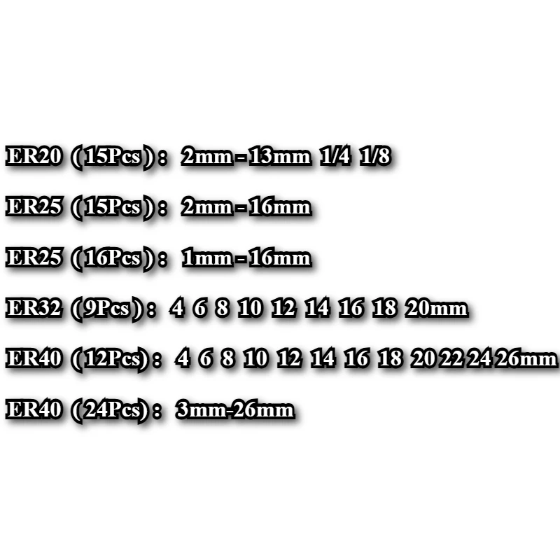 ER40 ER32 ER25 ER20 Set Spring Collet Chuck AAA 0.003mm for CNC Milling Tool Holder Engraving Machine Metal Aluminum Box