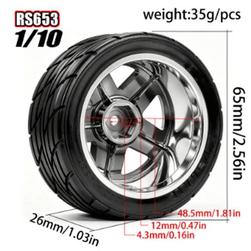 WOWFU-1/10 RC Car On-Road Flat Racing Tires Universal Tires For Tamiya Climbing Car Plastic Wheel Rims Wind-Cutting Wheel Hubs