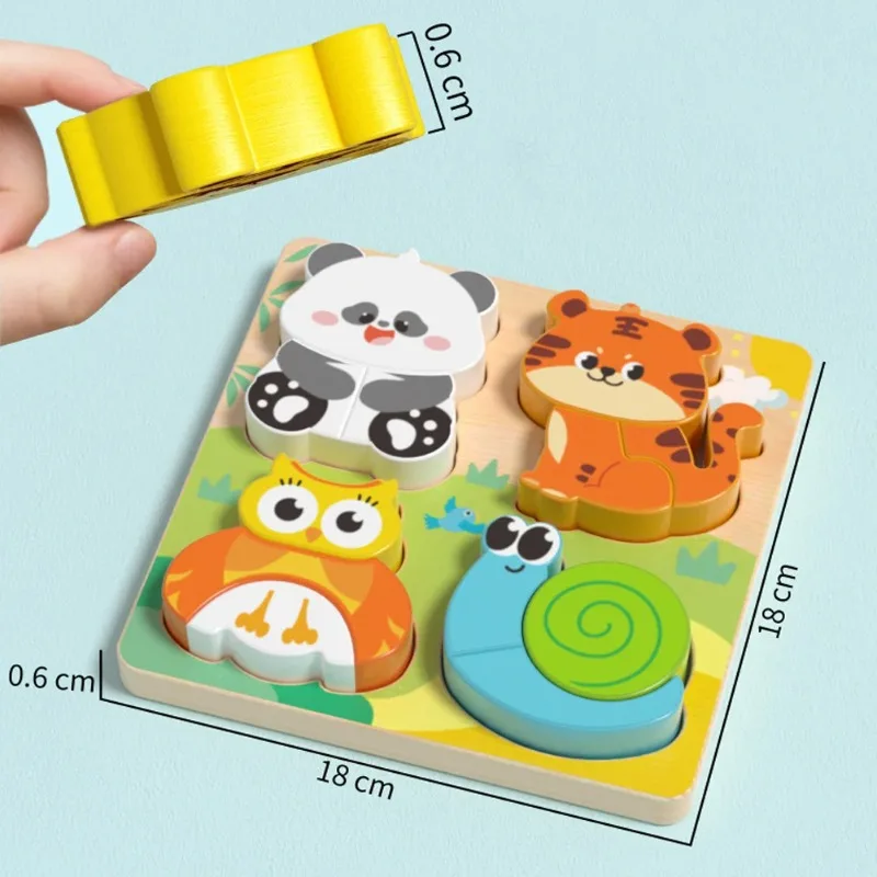 Giocattoli in legno 4 in 1 Puzzle in legno 3D Animali del fumetto Puzzle cognitivo Giocattoli educativi per l'apprendimento precoce per il regalo dei bambini