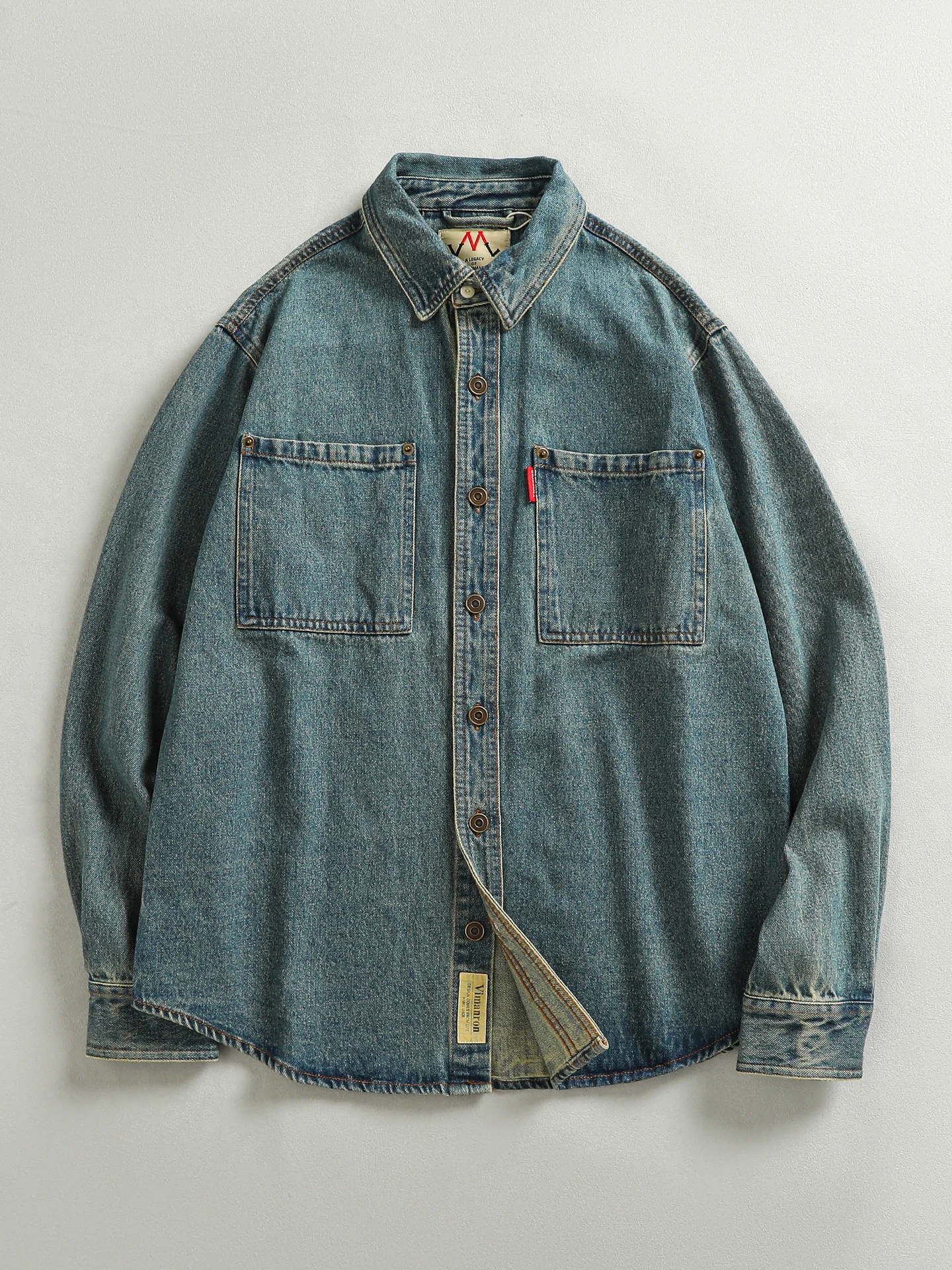 

Retro American Style Men's Denim Shirt Loose Long Sleeve Quality Outerwear Spring Autumn Wearable Classic Vintage Design