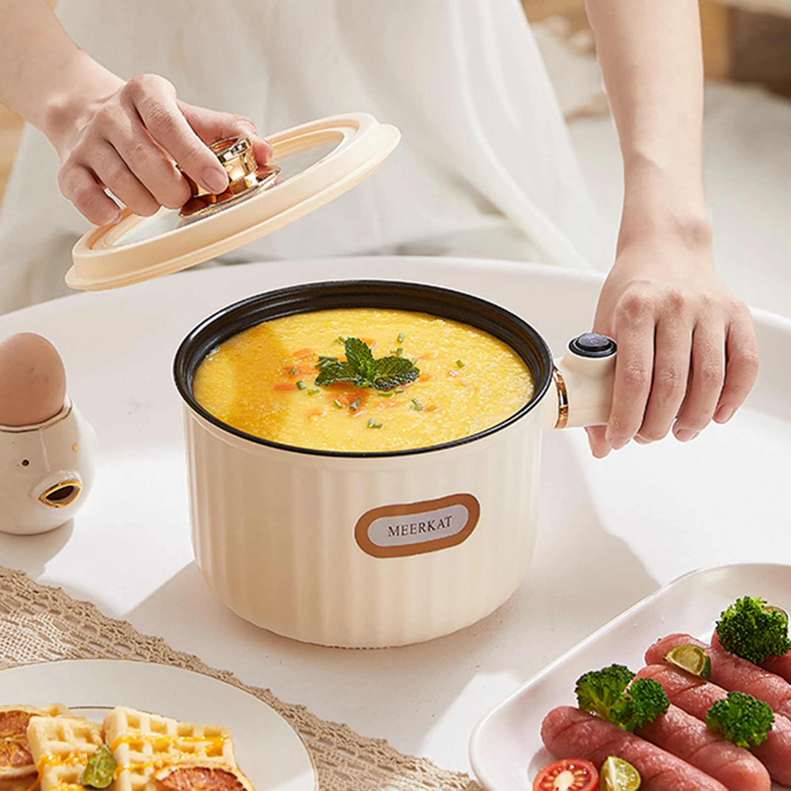 Electric Pots Nonstick Portable Multifunctional Dry 2 Gear 1.6L Electric Rice Cooker for Fry Ramen Steak Soup Oatmeal