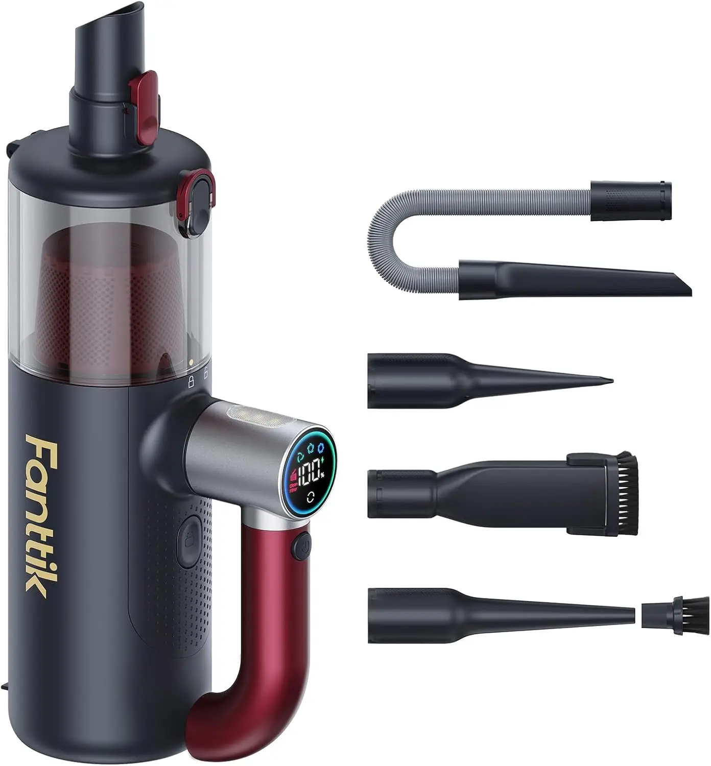 Cordless Handheld Vacuum, 4-in-1 Cleaner with Rotatable Handle, Brushless Motor, LED Screen for Home and Car