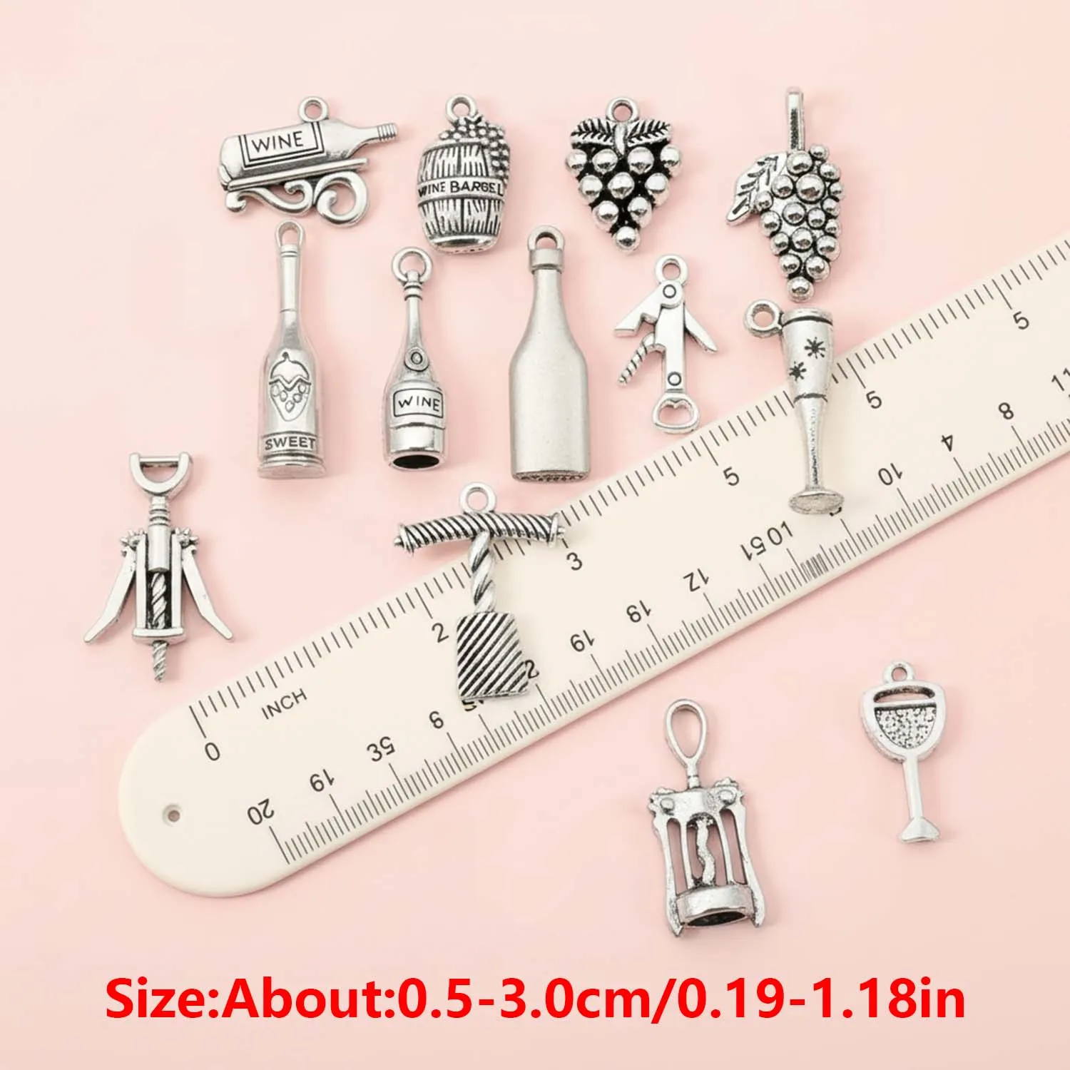 10/13pcs Red Wine Tool Charms Alloy Wine Glasses, Bottle Openers, Grape, Wine Barrel Pendants for DIY Jewelry Making Accessory
