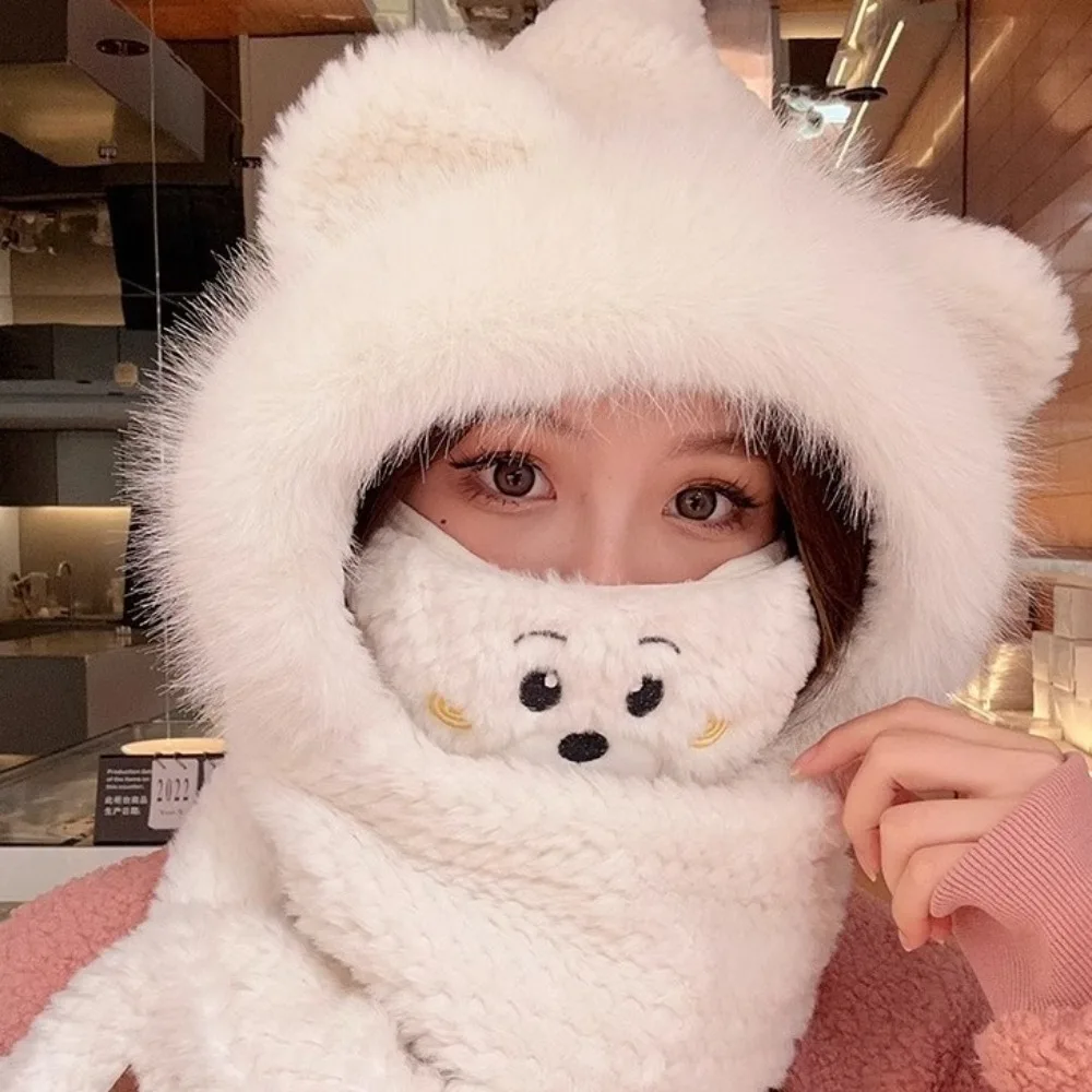 Versatile Ear Protection Little Bear Hat Thick Windproof Scarf Glove One Piece Hat Warmth Thickening Warm Hat Unisex