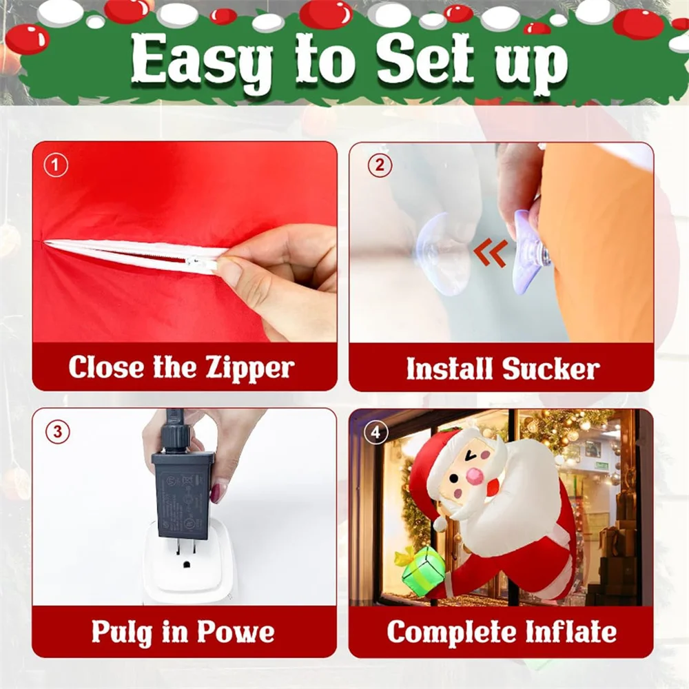 3.5Ft عيد الميلاد نفخ سانتا كلوز يهج من النافذة في الهواء الطلق مع أضواء LED لحديقة فناء ويندوز زينة عيد الميلاد